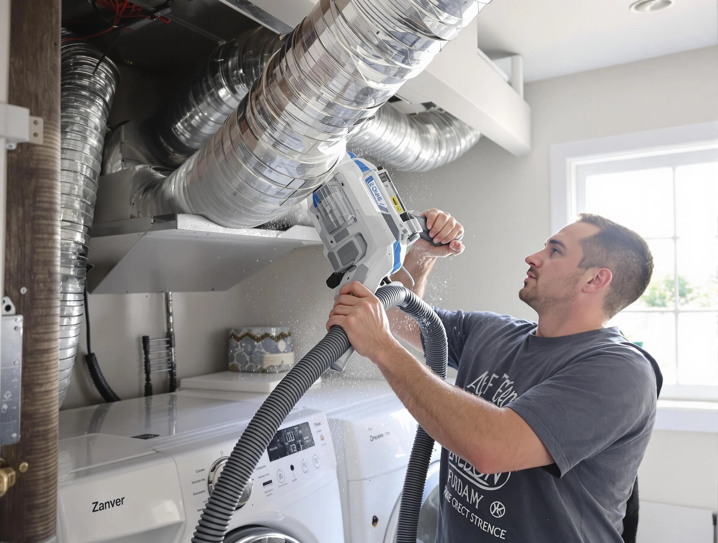 Bellwood Dryer Vent Cleaning specialist cleaning deep within a dryer vent duct system in Bellwood