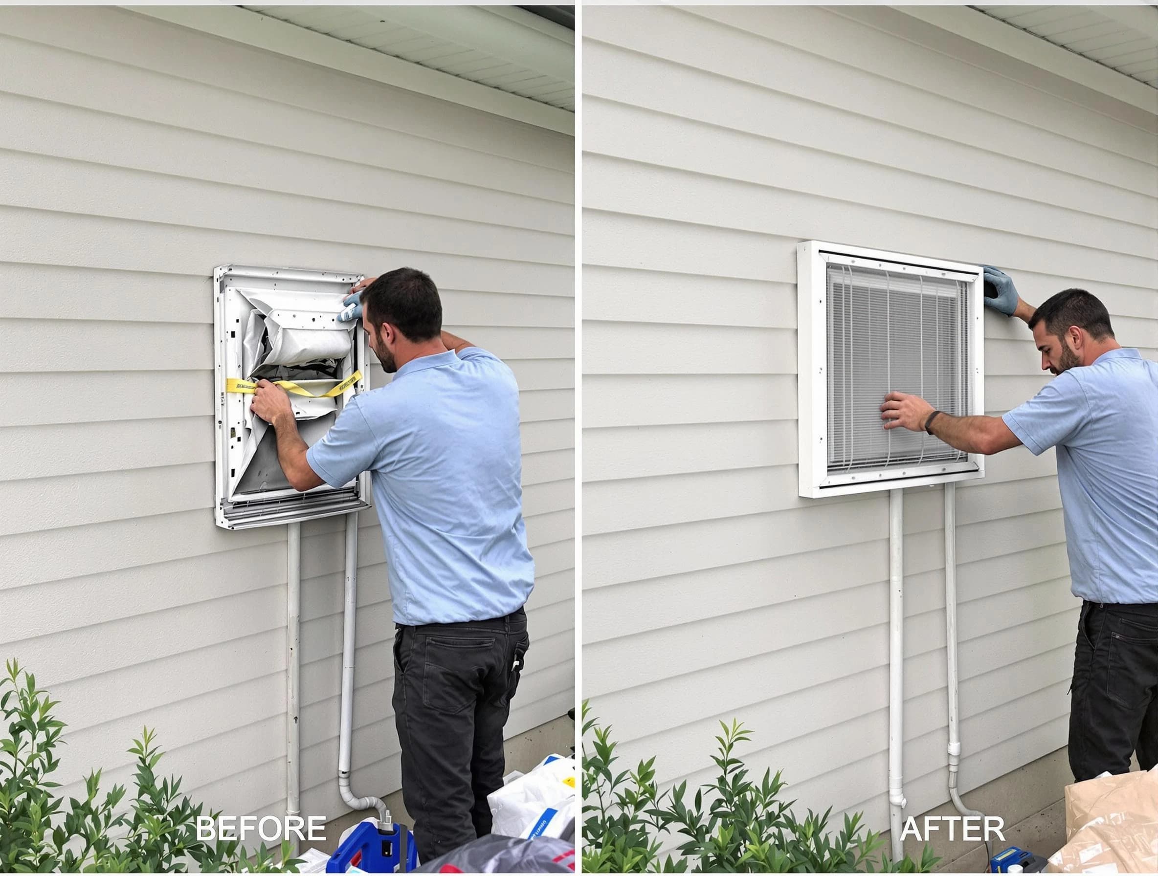 Bellwood Dryer Vent Cleaning technician installing high-quality dryer vent cover at a residential property in Bellwood