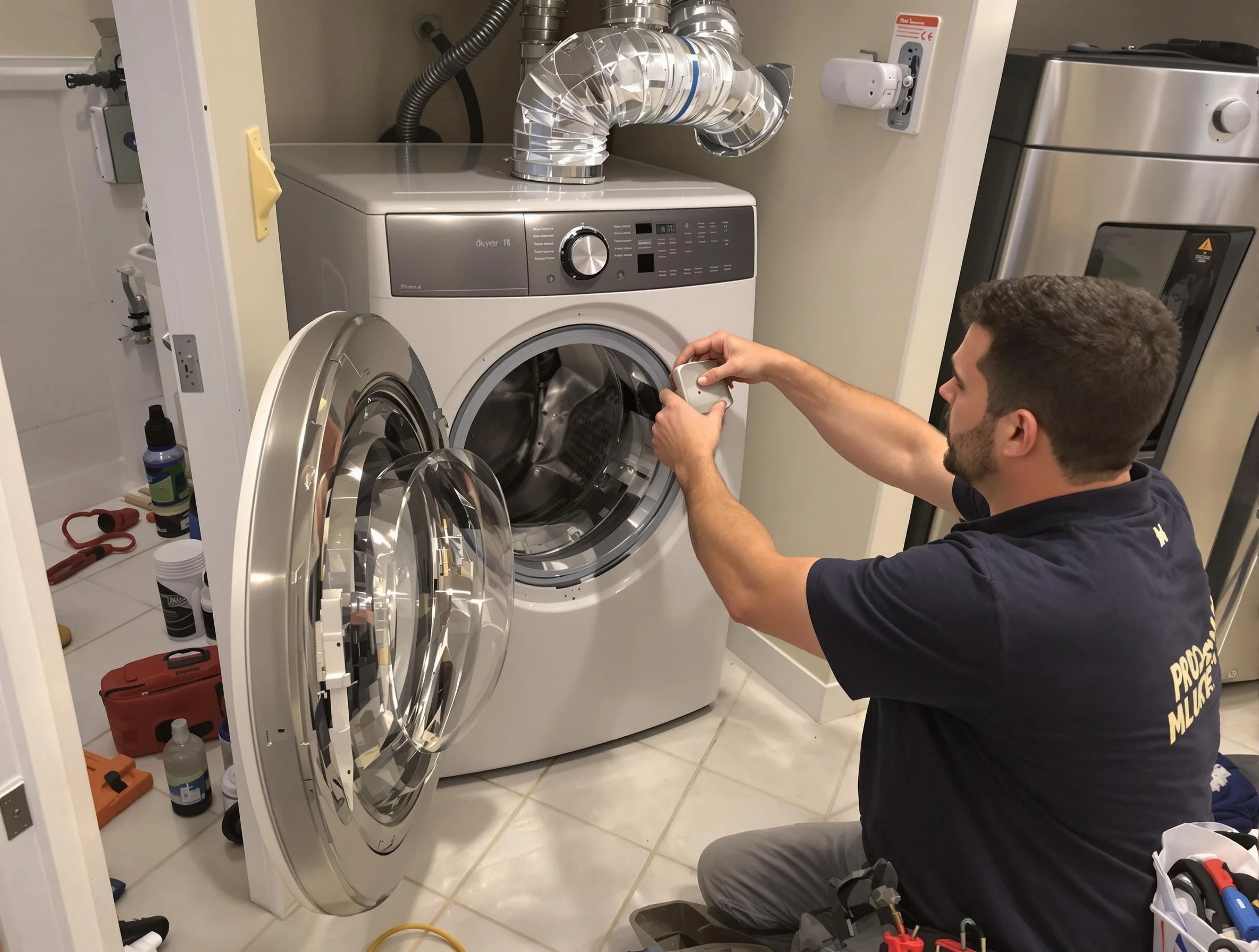 Bellwood Dryer Vent Cleaning technician performing precise dryer vent hose installation in Bellwood